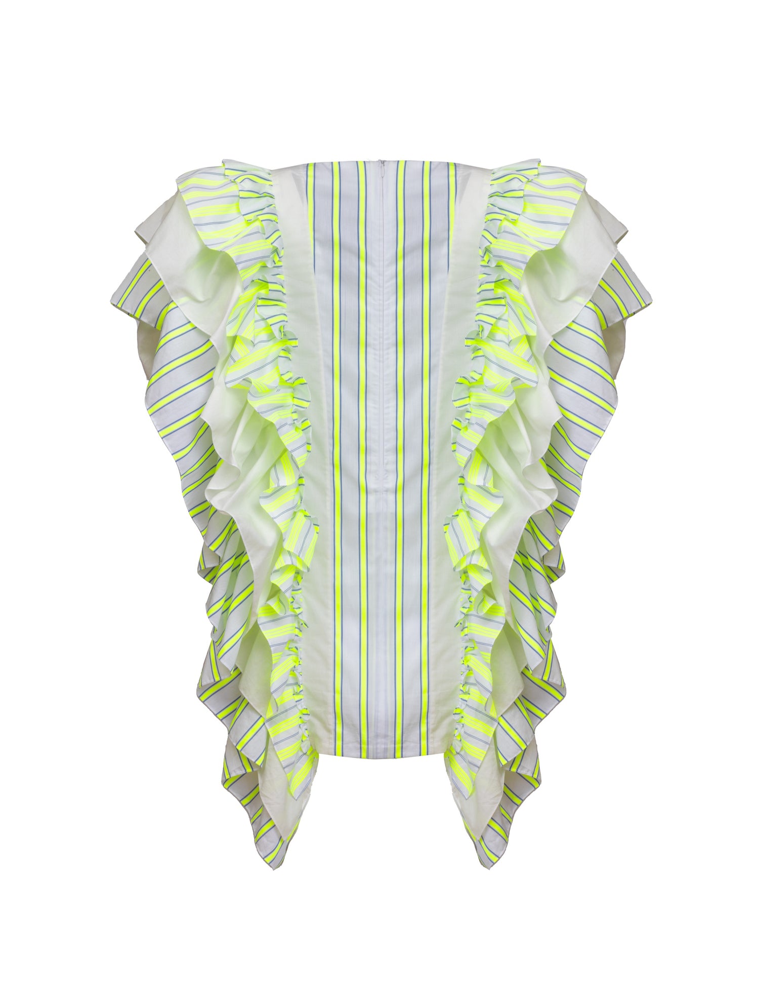 Hochgeschlossenes Minikleid mit breiten Volants aus Baumwolle entlang der Vorder- und Rückenteile für eine raffinierte Ästhetik