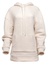 Bequemer Oversize-Hoodie aus schwerer Baumwolle mit Kängurutasche mit asymmetrischem Saum und Hasen Print.