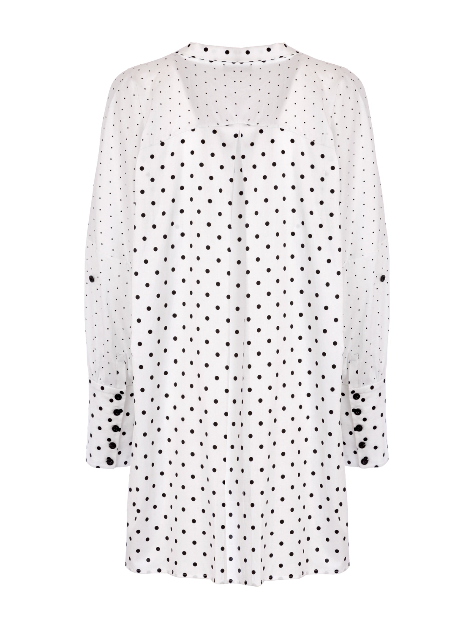 Bluse mit unterschiedlichem Pünktchen Print, hohen Seitenschlitzen und breiten Manschetten