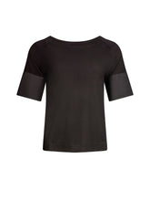 Jersey-T-Shirt mit Bateau-Ausschnitt, Seitenschlitzen und Bündchendetails aus weißer Baumwolle. Dieses Modell ist Teil unserer REBORN-Kollektion und steht für unsere "Zero-Waste-Politik".