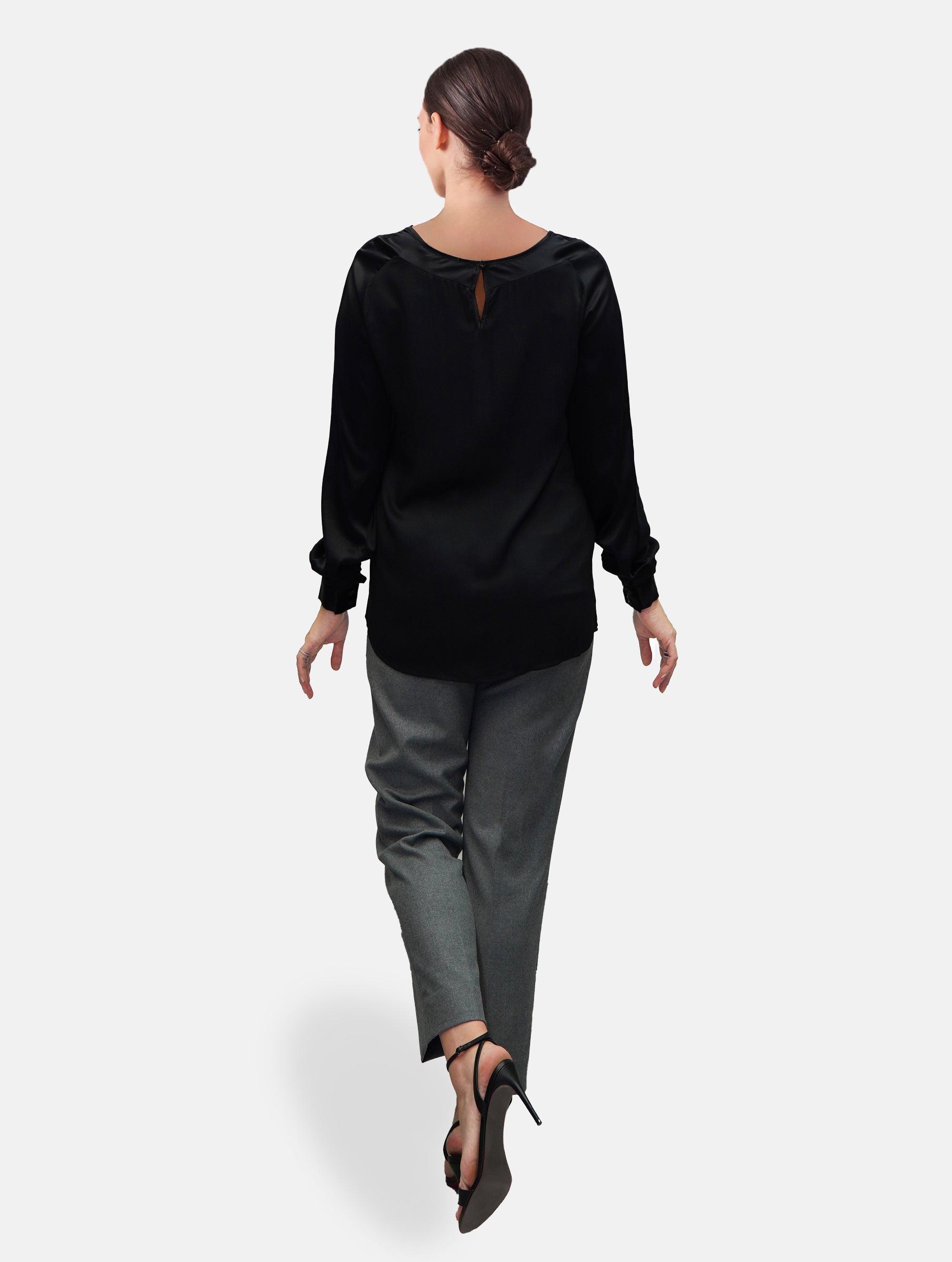 Alina long sleeves black Blouse. Schwarz Langarmbluse