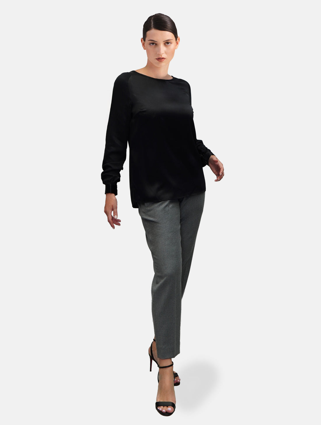 Alina long sleeves black Blouse. Schwarz Langarmbluse