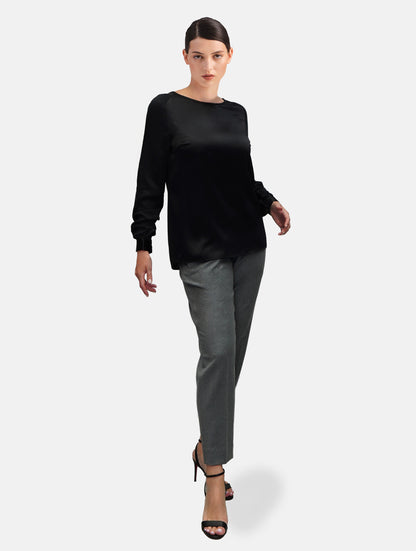 Alina long sleeves black Blouse. Schwarz Langarmbluse