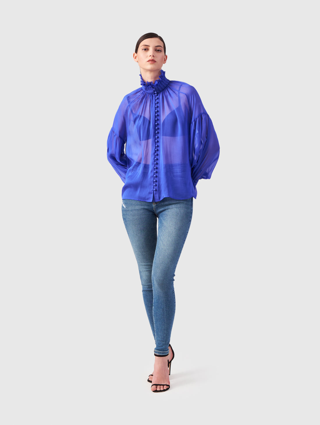 Edle Seiden Chiffonbluse Babett in blau von Helene Galwas