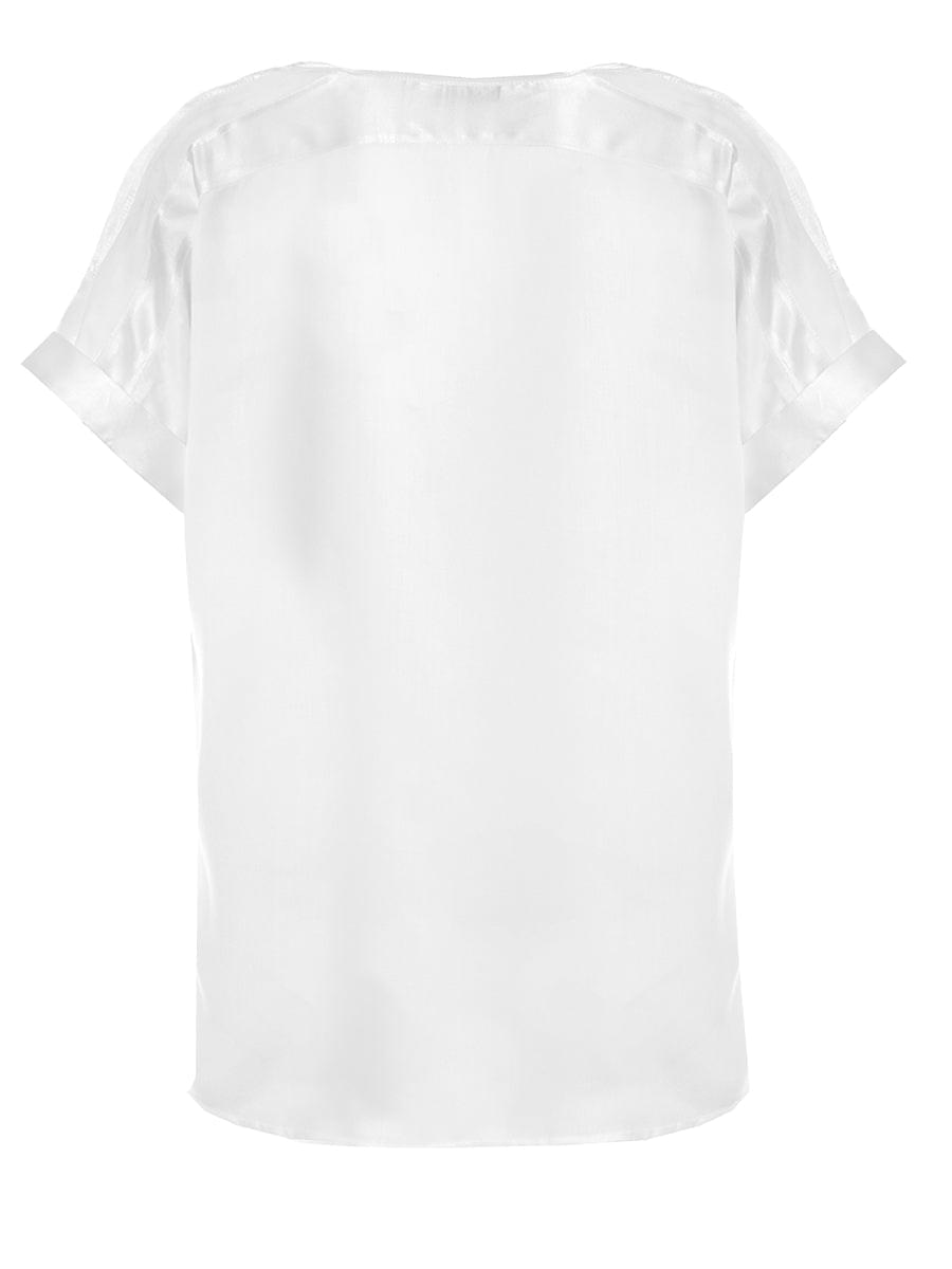 T-Shirt aus Seide mit Details aus 100% Viskose, weiten Ärmeln und geschmackvollen Details an den Schultern