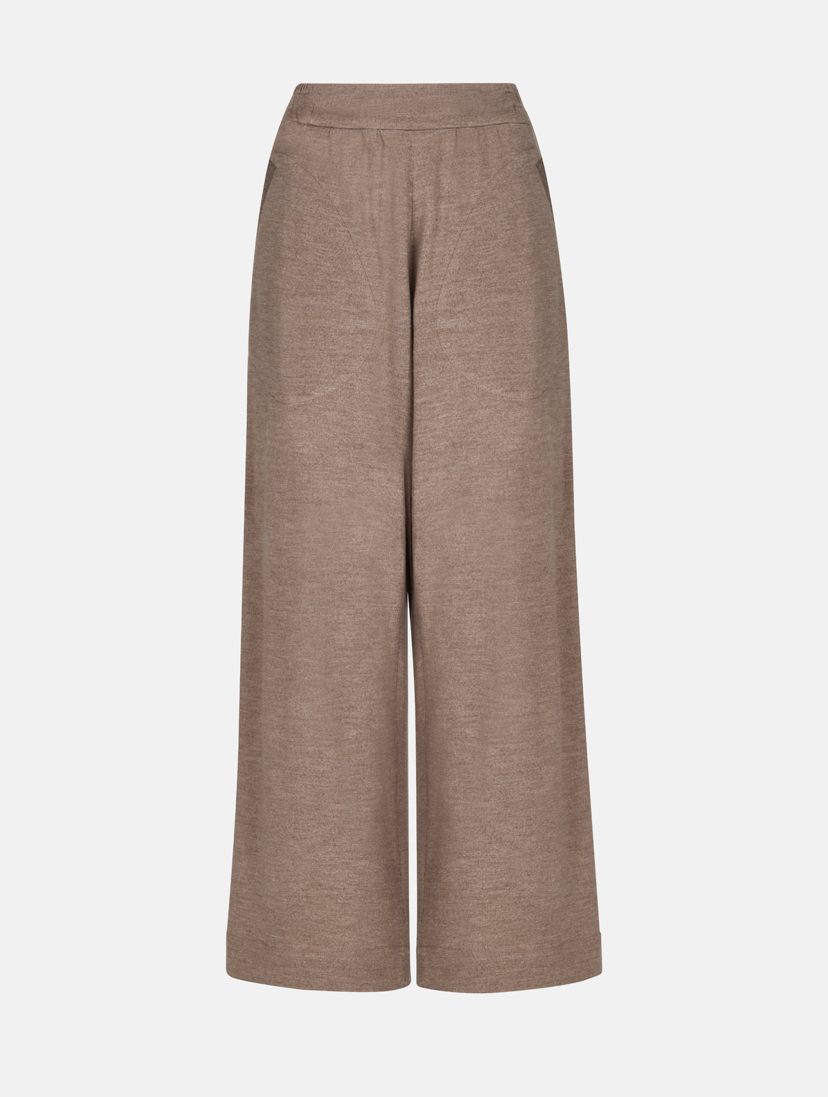 Weite Strickhose mit elatischem Hosenbund und grade geschnittenem Hosenbein, sowie integrierten Seitentaschen. Dieses Modell ist Teil unserer REBORN-Linie und steht für unsere "Zero-Waste-Politik", da mit Stoff aus Altbestand gefertigt.