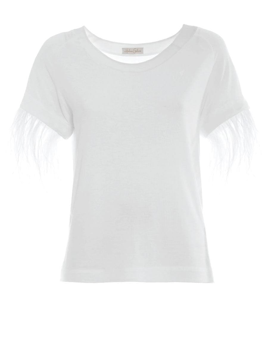 T-Shirt aus Viskose mit hohem Tragekomfort und abknöpfbaren Federn an den Ärmeln