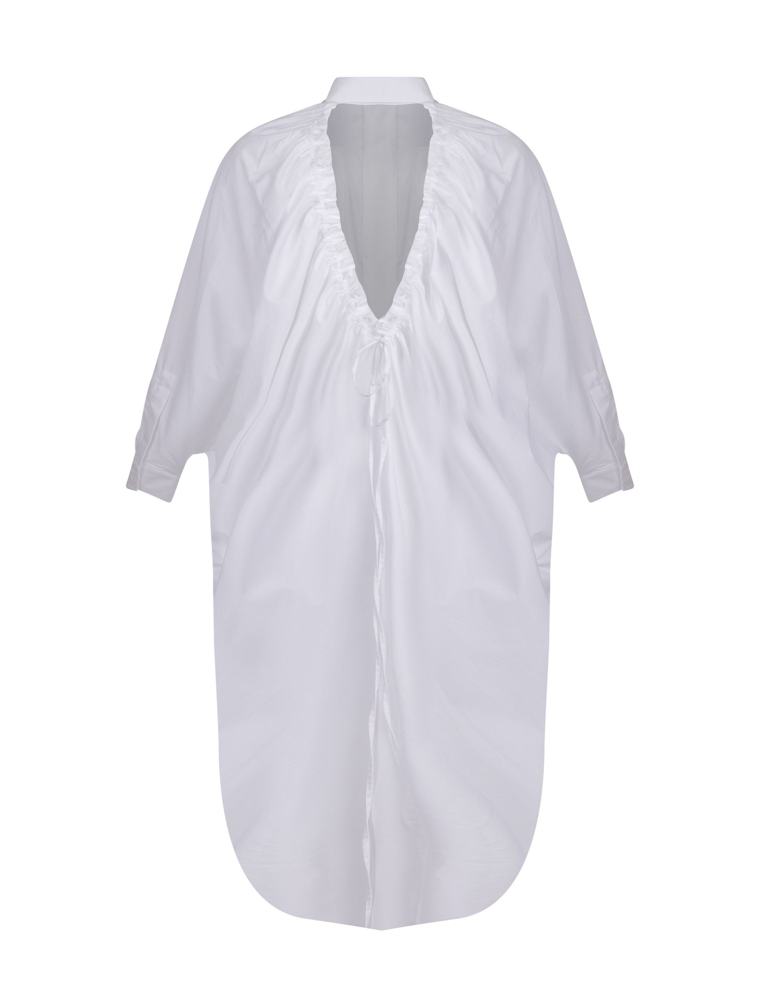 Weites Maxikleid, sophisticated Look durch den ausgefallenen Rückenauschnitt, der sich verstellen lässt, sodass man die Tiefe des Rückenausschnitts anpassen kann, Lange Ärmel mit klassischen Hemdmanschetten und Kragen