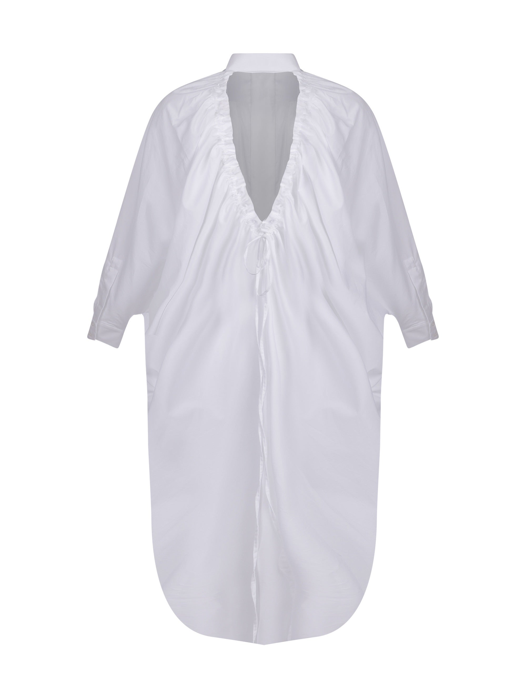 Weites Maxikleid, sophisticated Look durch den ausgefallenen Rückenauschnitt, der sich verstellen lässt, sodass man die Tiefe des Rückenausschnitts anpassen kann, Lange Ärmel mit klassischen Hemdmanschetten und Kragen