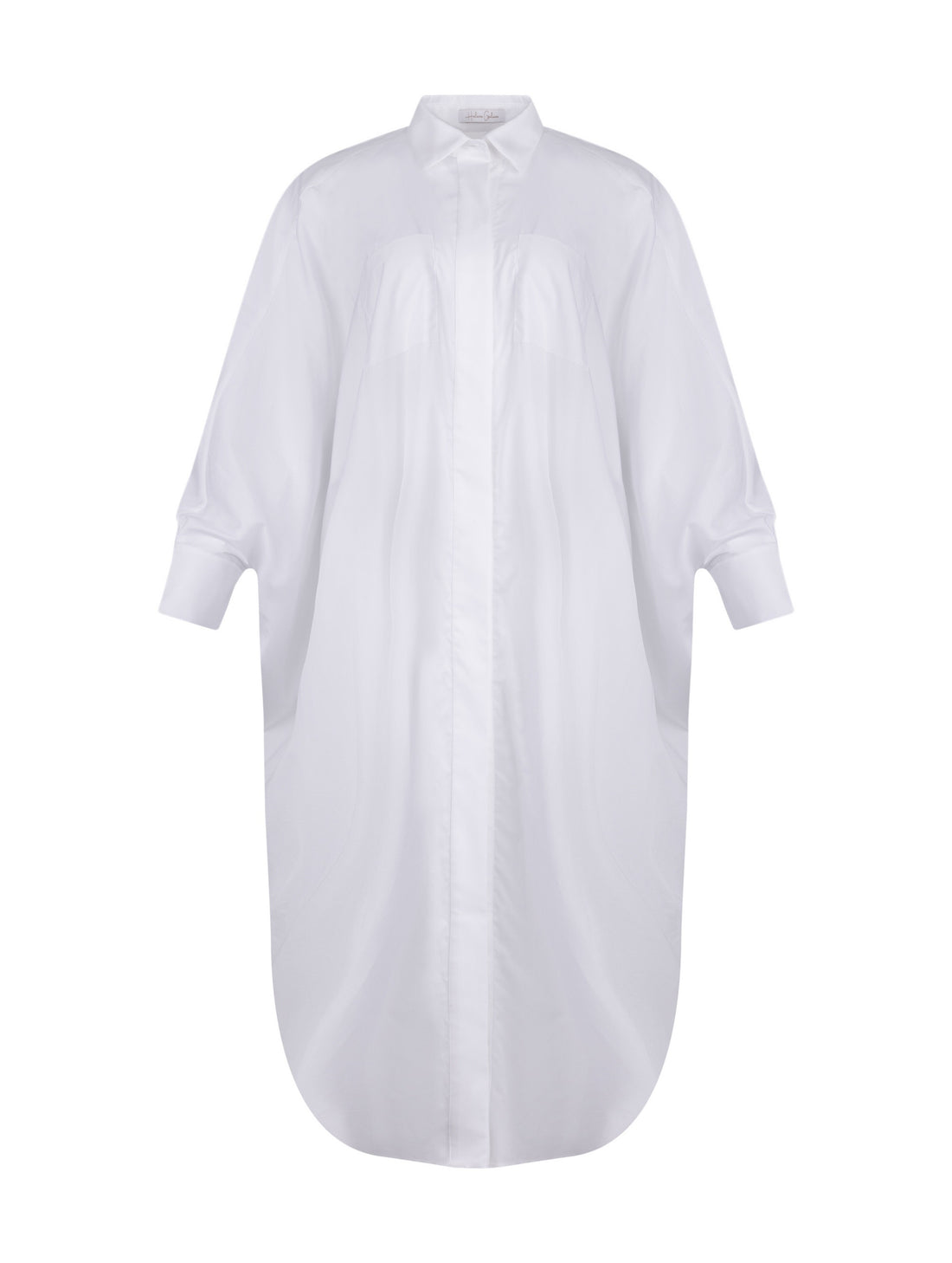 Weites Maxikleid, sophisticated Look durch den ausgefallenen Rückenauschnitt, der sich verstellen lässt, sodass man die Tiefe des Rückenausschnitts anpassen kann, Lange Ärmel mit klassischen Hemdmanschetten und Kragen.