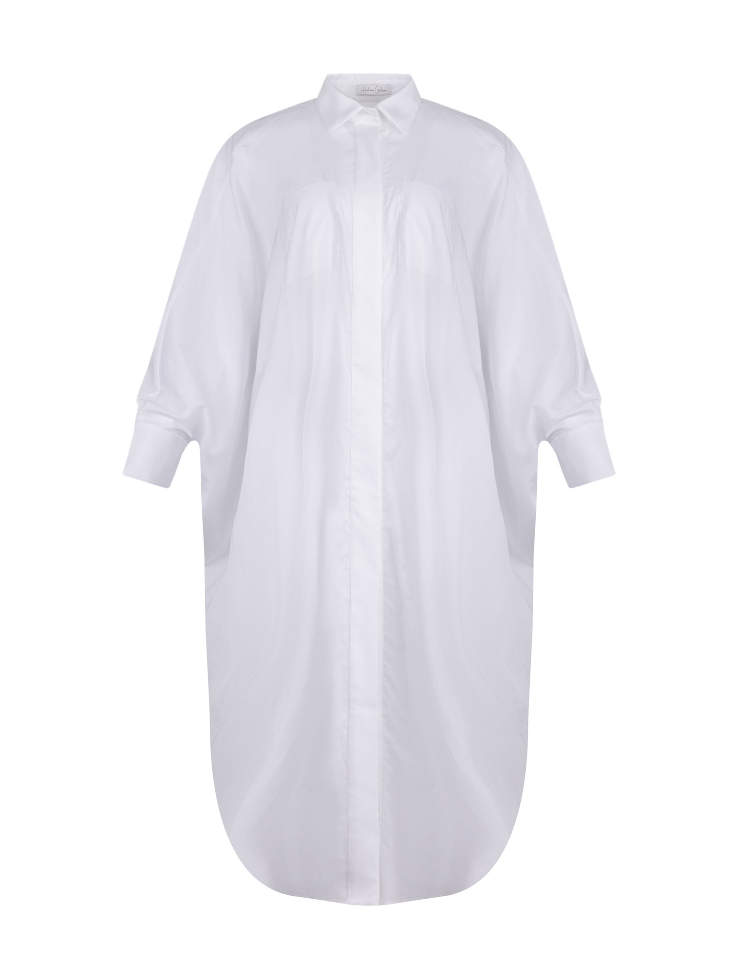 Weites Maxikleid, sophisticated Look durch den ausgefallenen Rückenauschnitt, der sich verstellen lässt, sodass man die Tiefe des Rückenausschnitts anpassen kann, Lange Ärmel mit klassischen Hemdmanschetten und Kragen.