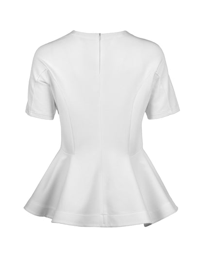 Bluse aus festem Baumwoll-Mix, tailliertem Schnitt mit peplum Schößchen und weit ausgestelltem Saum.