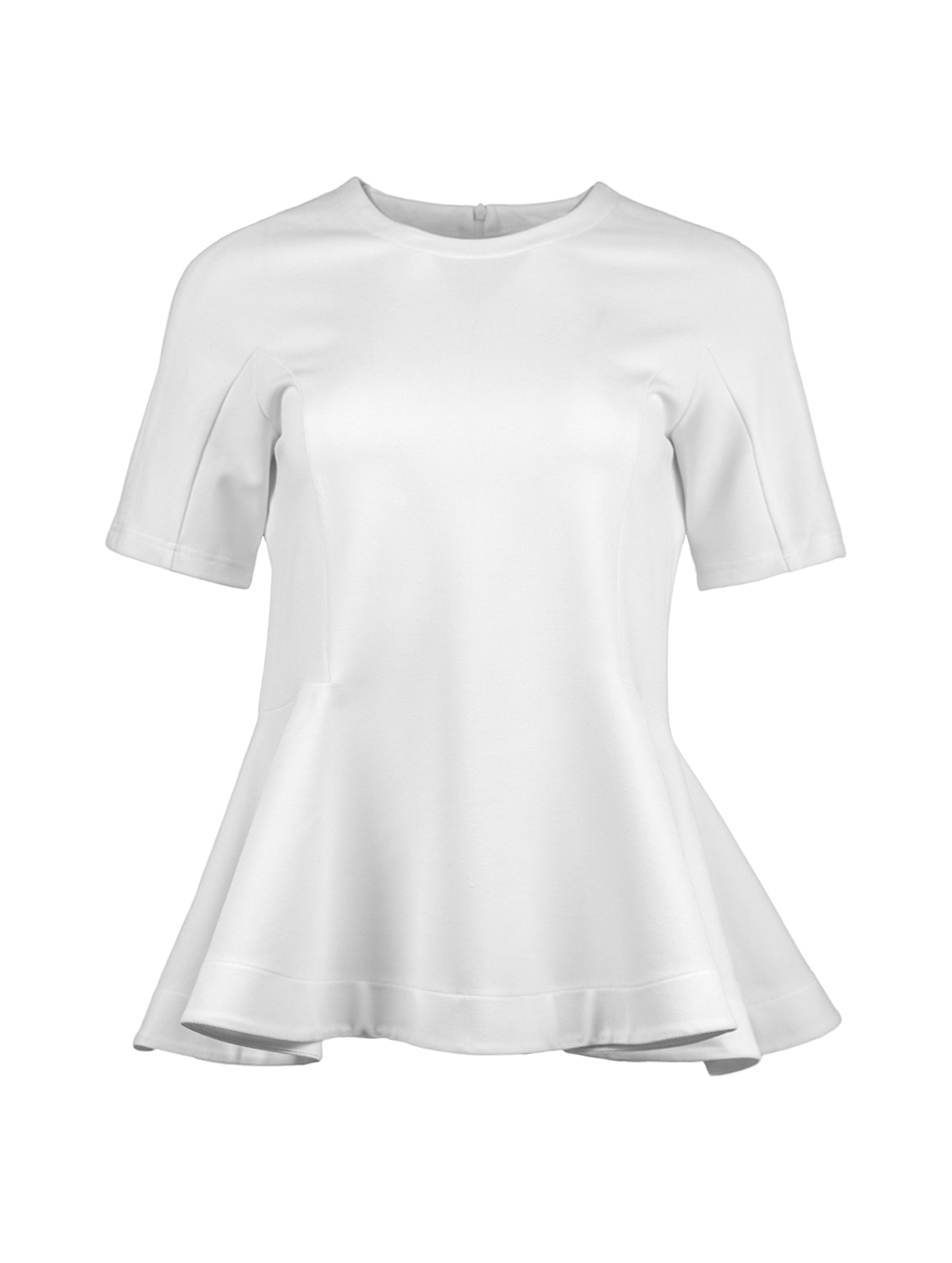 Bluse aus festem Baumwoll-Mix, tailliertem Schnitt mit peplum Schößchen und weit ausgestelltem Saum.