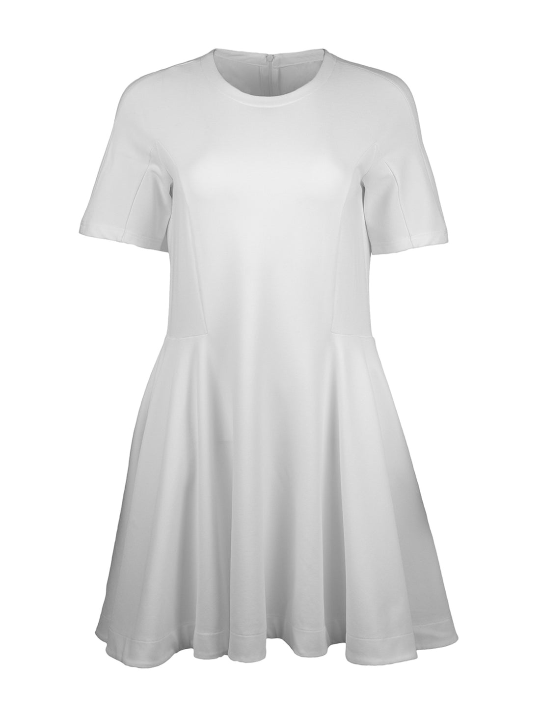 Tailliertes Kleid aus festem Baumwolle-Mix, hochgeschlossenem Rundhalsausschnitt sowie Reißverschluss an der Rückseite