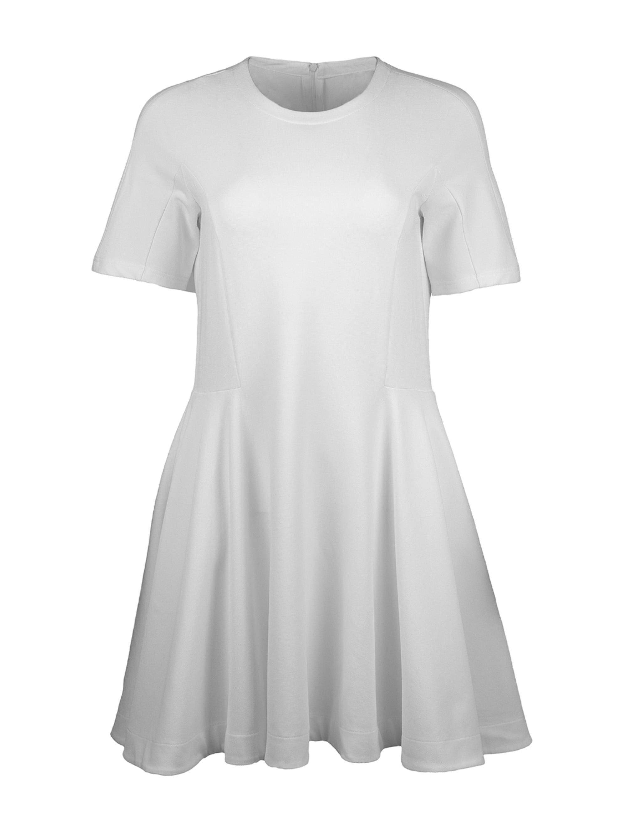 Tailliertes Kleid aus festem Baumwolle-Mix, hochgeschlossenem Rundhalsausschnitt sowie Reißverschluss an der Rückseite