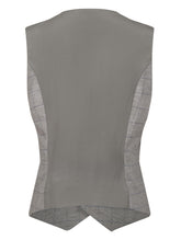 Taillierte Weste mit grauem Seidenrücken. Hergestellt mit nachhaltigen Fasern, sowie Stoffen aus unserem Altbestand im Sinne unserer "Zero-Waste-Politik".