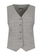 Taillierte Weste mit grauem Seidenrücken. Hergestellt mit nachhaltigen Fasern, sowie Stoffen aus unserem Altbestand im Sinne unserer "Zero-Waste-Politik".