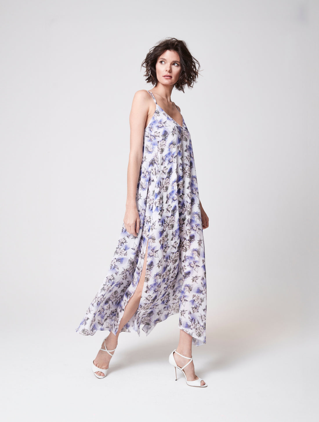 Helene Galwas, Denise, Loose strap dress, viscose silk, Floral.