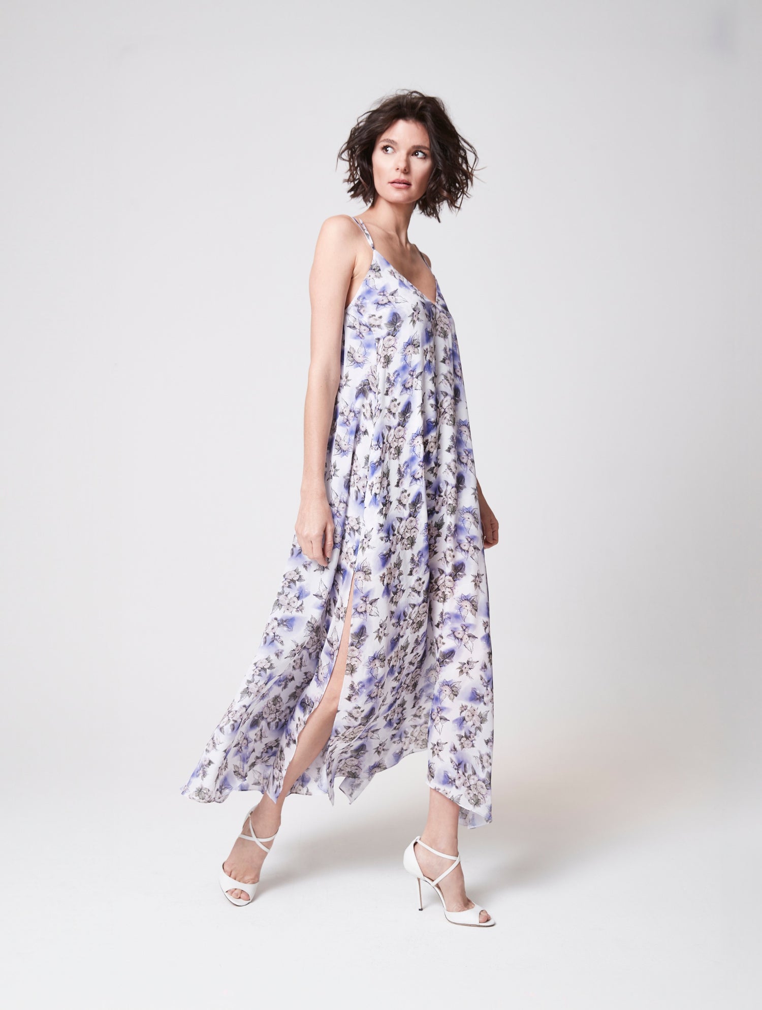 Helene Galwas, Denise, Loose strap dress, viscose silk, Floral.