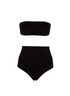 Schwarzer Bandeau Bikini mit hohem Taillienhöschen aus recyceltem Lycra