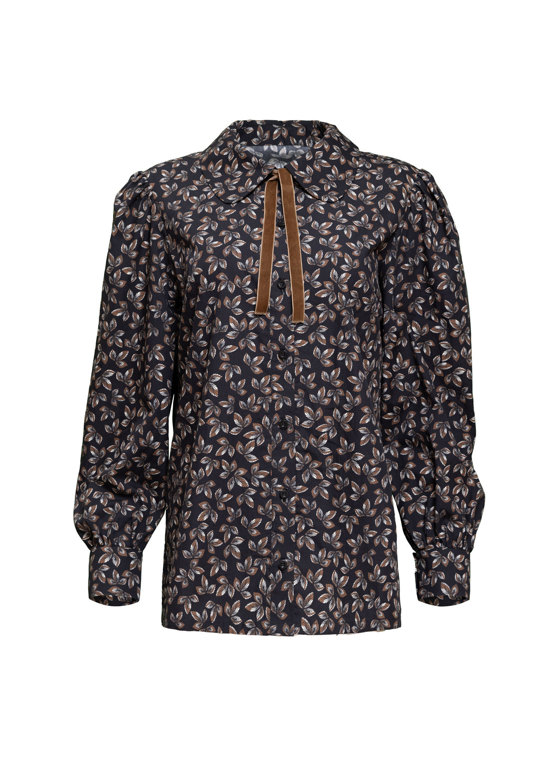 Weite, bedruckte Bluse aus 100% Bio-Baumwolle mit dekorativem, abnehmbarem Samtband von Helene Galwas