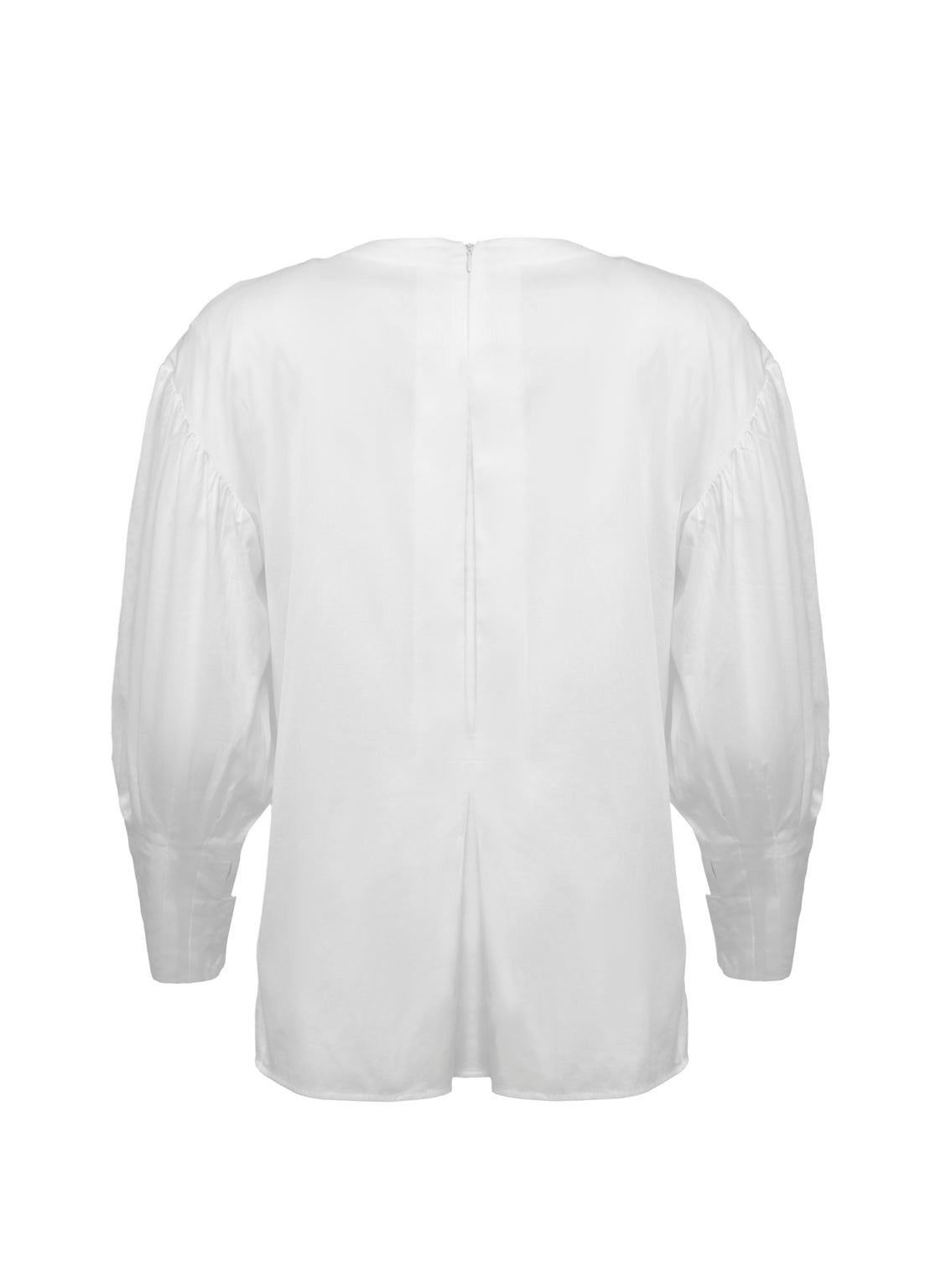 Außergewöhnliche, weiße Basic Bluse aus 100% Baumwolle mit Rundhalsausschnitt, Kellerfalte mittig und seitlichen Schlitzen