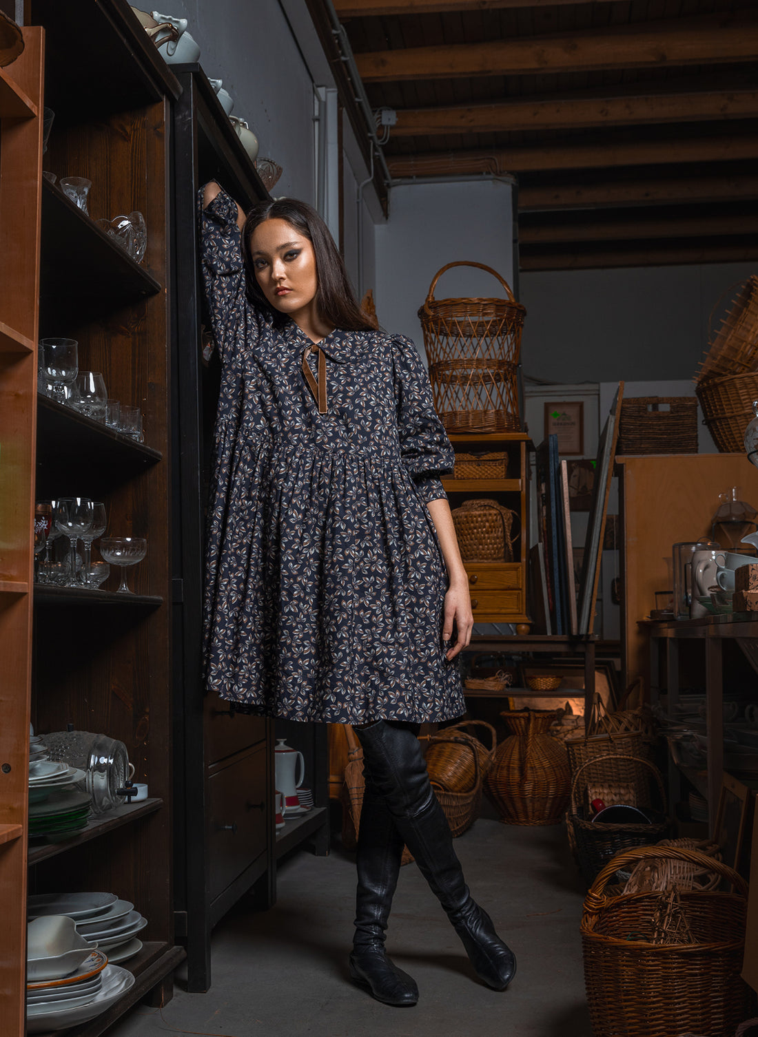 Kurzes, gemustertes Kleid Heiba aus 100% Bio-Baumwolle von Helene Galwas