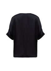 Locker geschnittene Kurzarmbluse aus einer luxuriösen Viskosemischung mit weit ausgeschnittenem V-Ausschnitt