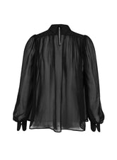 Locker geschnittene Langarmbluse aus hochwertigem Seidenchiffon mit Hemdkragenverschluss im Nacken