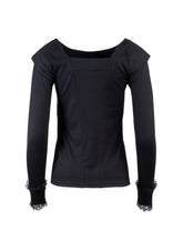 Langarmshirt aus hochwertiger Viskose, mit verspielter Rüschenverzierungen am Armabschluss sowie dezenten Schulterpolstern