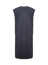 Grau-melierte Maxi-Weste aus irischem Merinofleece mit V-Ausschnitt, Seitentaschen und Druckknopfverschluss