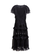 Maxi-Kleid aus feinem Baumwollbatist, zarten Volants und kunstvoll eingearbeiteten Einsätzen aus Chiffonseide