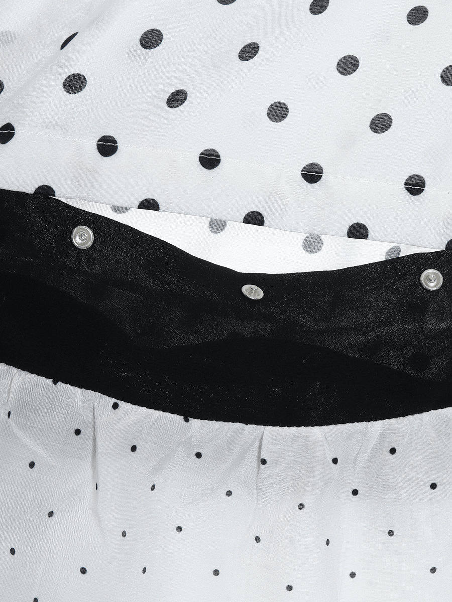 Maxikleid aus exklusiver Premium Baumwolle mit Polkadots, Schleifen an den Ärmeln und abnehmbaren Volants