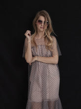 Maxikleid aus Tüll mit Samt Pünktchen, ungesäumten Kanten und blickdichtem Unterkleid