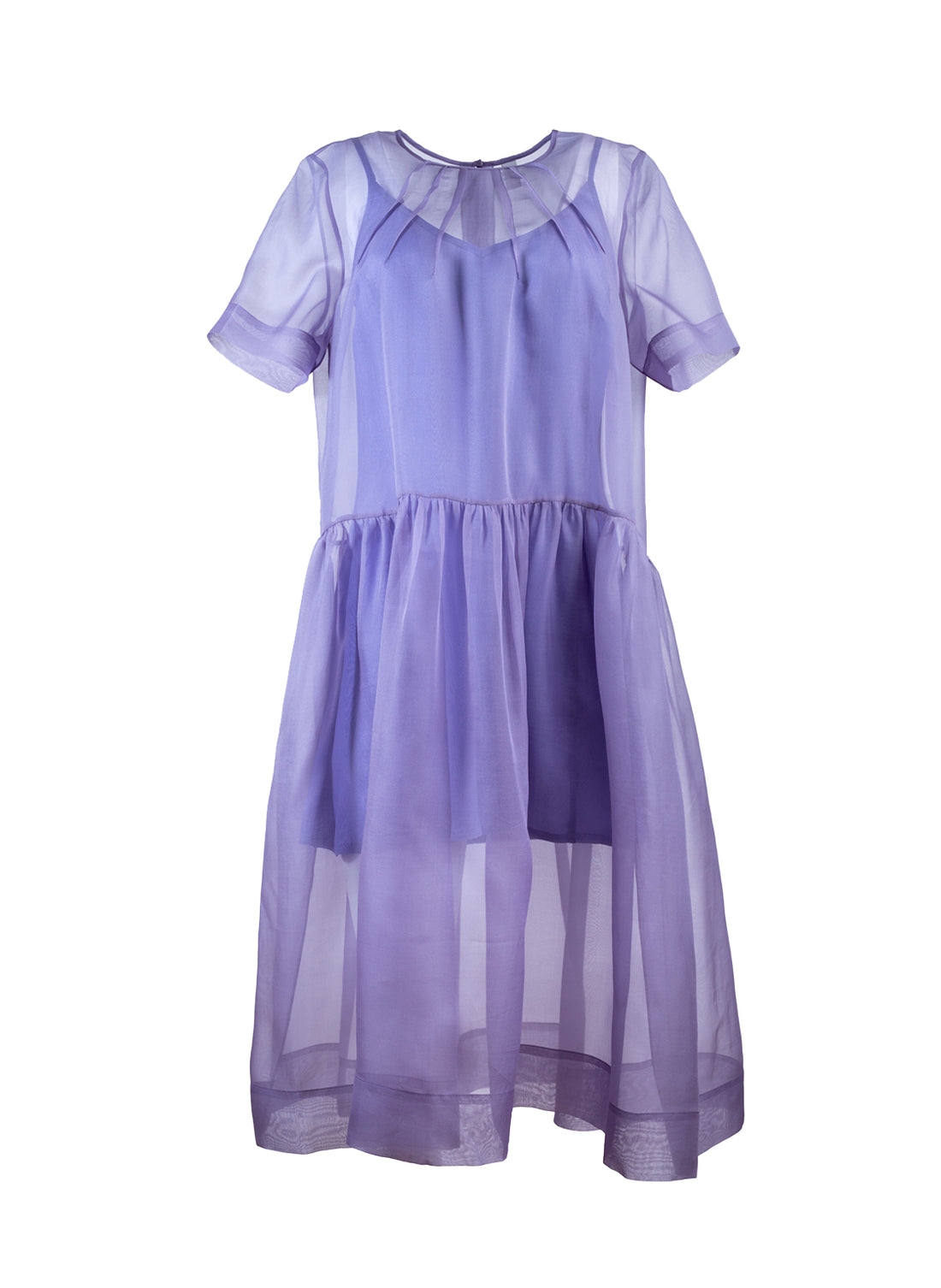 Midi-Kleid aus hochwertiger Organzaseide, kunstvollen Biesen im Brustbereich und passendem Unterkleid aus Viskose-Seiden Mix
