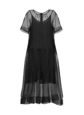 Midi-Kleid aus hochwertiger Organzaseide, kunstvollen Biesen im Brustbereich und passendem Unterkleid aus Viskose-Seiden Mix