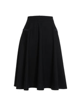 Midi-Rock aus hochwertiger Wolle, feinen Seidendetails an den Taschen und ausgestellter Silhouette