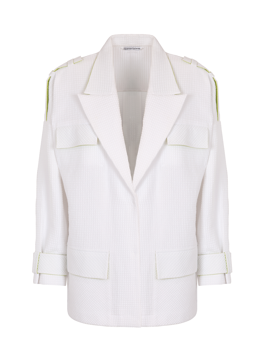 Weiße Oversize Jacke aus Piqué Stoff mit verdeckter Druckknopfleiste und Schulter-Epauletten