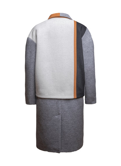 Oversize Colour-Blocking Mantel aus Kaschmir und Merinowolle und abknöpfbarem Unterteil