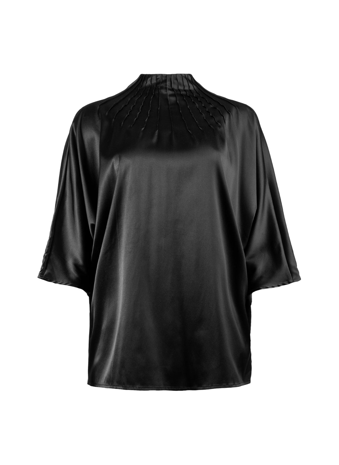 Langarm Bluse aus hochwertiger Seide, weit geschnittenen Ärmeln und Paspeln im Brustbereich