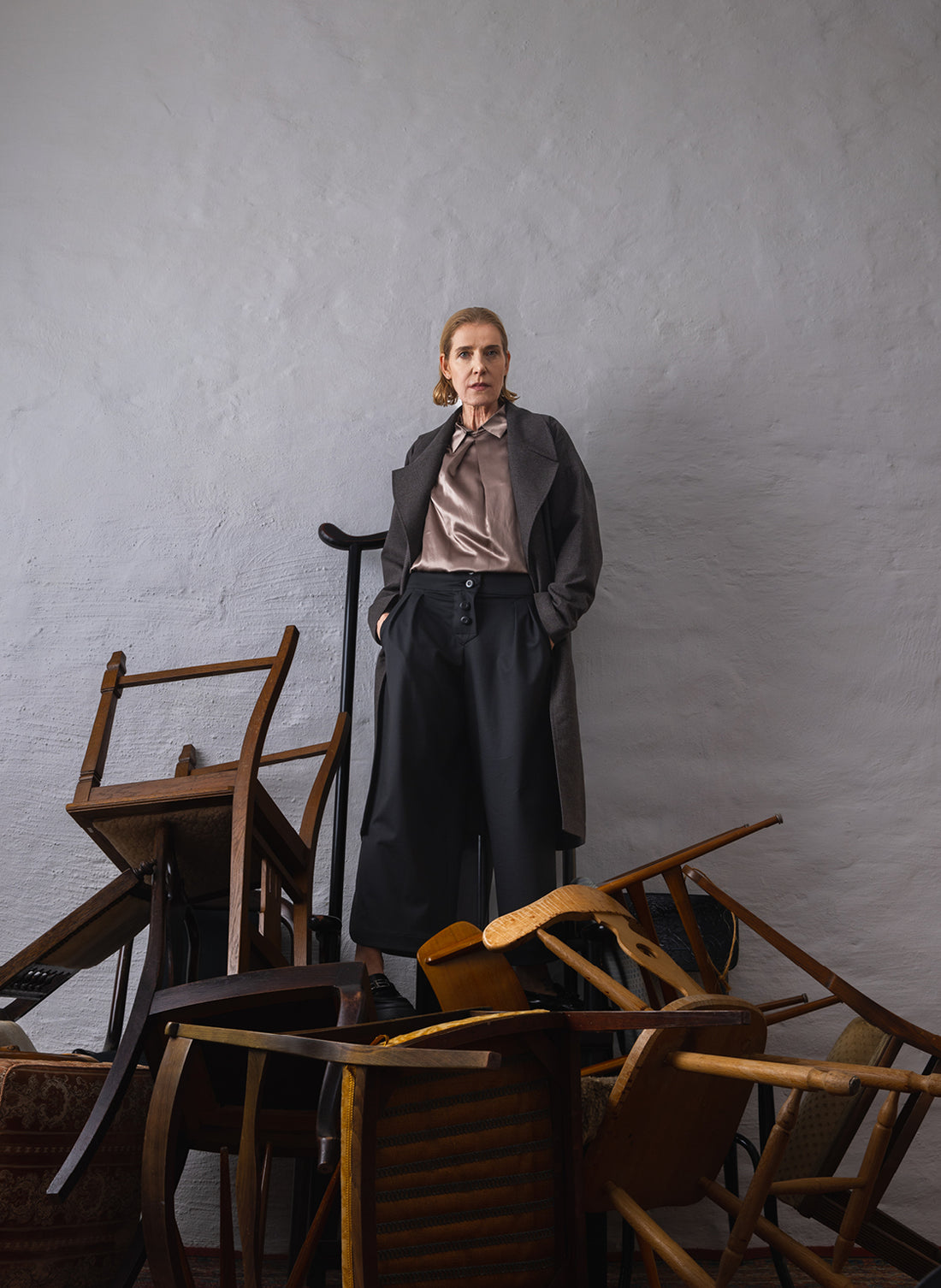 Langärmelige Seidenbluse Helga aus 100% italienischer Satinseide und Seidenbatist von Helene Galwas