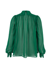 Locker geschnittene Langarmbluse aus hochwertigem Seidenchiffon mit Hemdkragenverschluss im Nacken