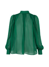 Locker geschnittene Langarmbluse aus hochwertigem Seidenchiffon mit Hemdkragenverschluss im Nacken