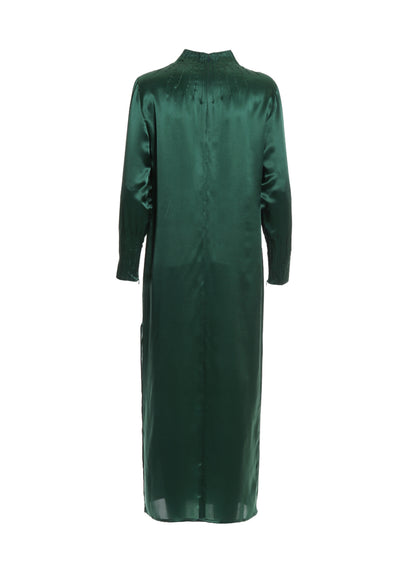 Langes Kleid aus hochwertiger Seide mit lockerem Schnitt, Schlitz an der Seite und Paspeln im Brustbereich