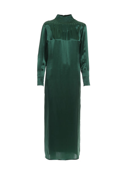 Langes Kleid aus hochwertiger Seide mit lockerem Schnitt, Schlitz an der Seite und Paspeln im Brustbereich