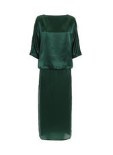 Langes Kleid aus 100% Seide mit weiten halblangen Ärmeln sowie einem seitlichen Schlitz