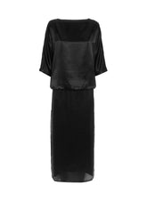 Langes Kleid aus 100% Seide mit weiten halblangen Ärmeln sowie einem seitlichen Schlitz